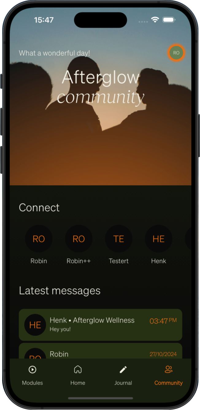 Community feature connecting clients with shared experiences